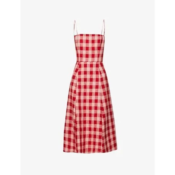 Reformation Dresses & Skirts - Reformation Red Checkered gingham linen spring tea party Midi Dress